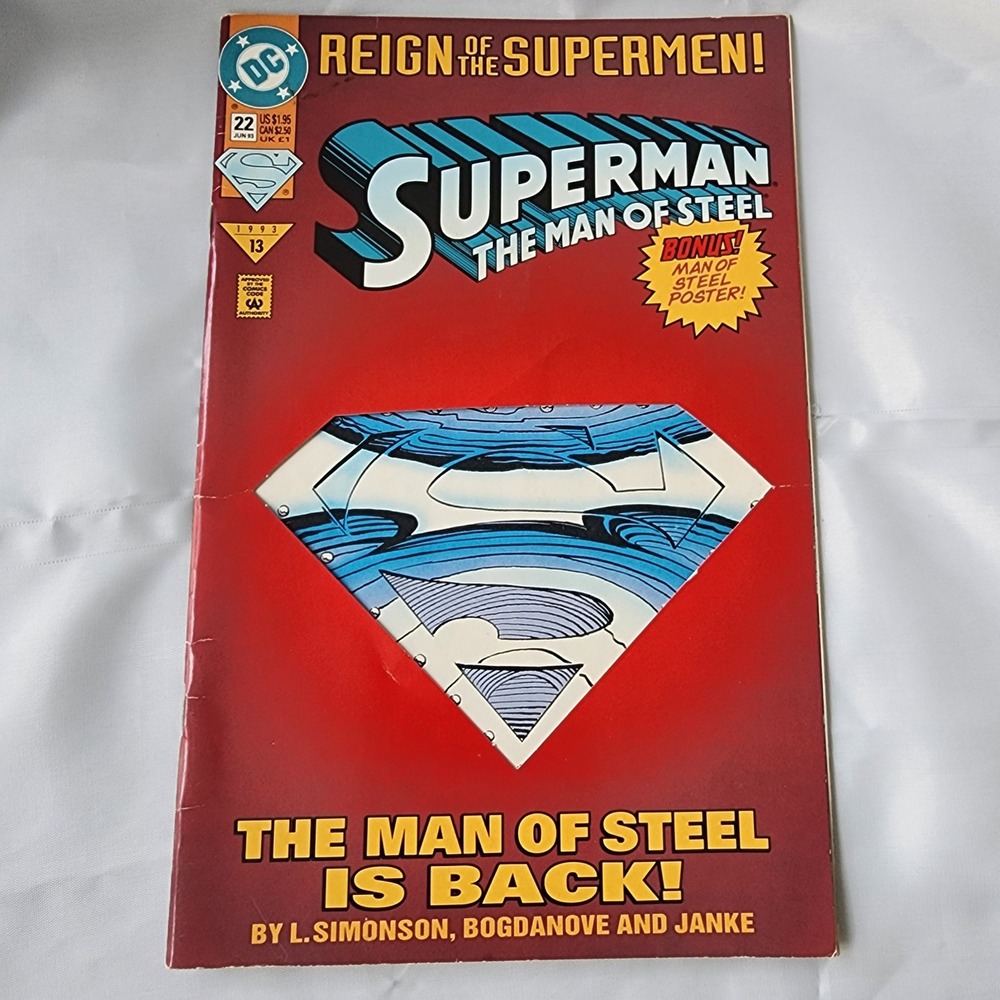 Superman The Man of Steel #22 Comic Book‎ Reign of Supermen Bonus Poster FN Rare